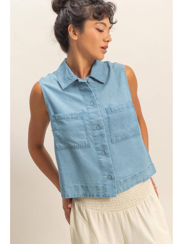 Sleeveless Button-Up Top for wholesale by HYFVE