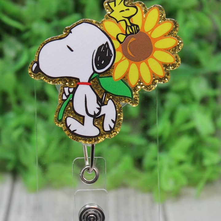 Sonnenblume und Weißer Hund Ausweis-/ID-Halter Rolle für den Großhandel von Hylidae Boutique