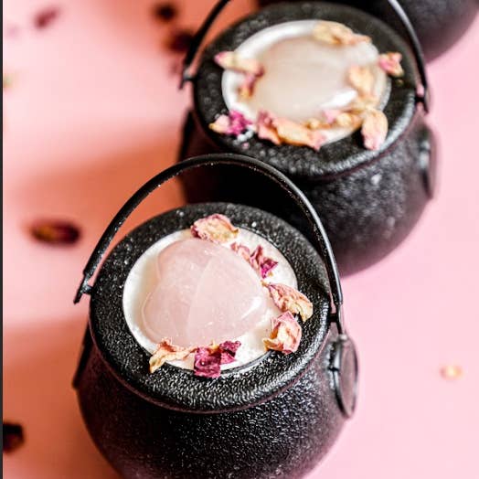 Love Spell Quartz with Rose Quartz Heart Bath Bomb for wholesale by NOLA Soap Works