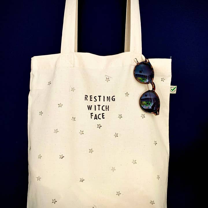 Halloween 'Resting Witch Face' Organic Cotton Tote Bag for wholesale by Little L Sews