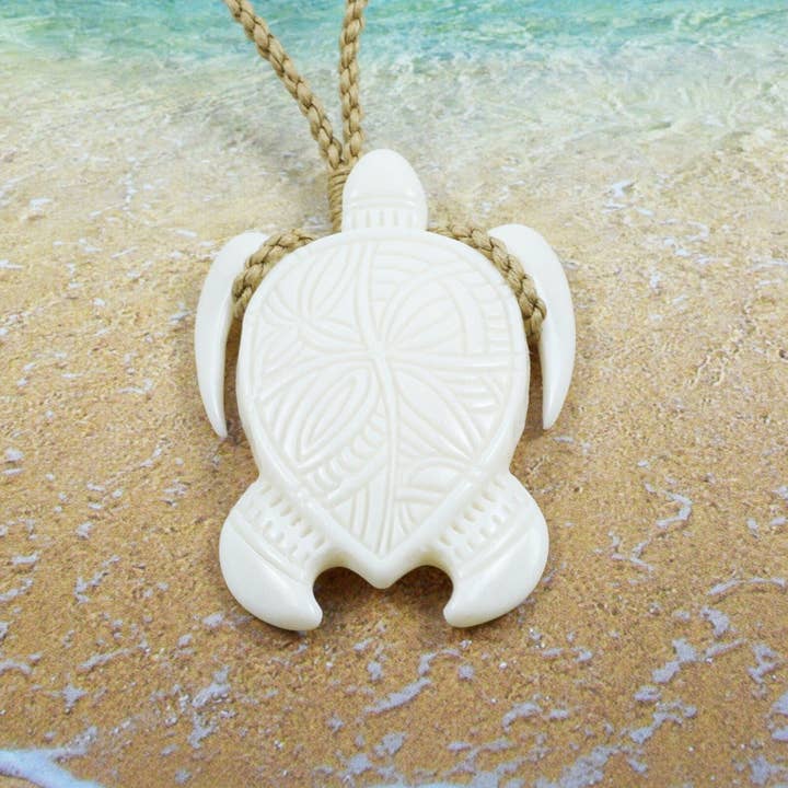 Paradise Treasures Jewelry - Wholesale Pendant/Charm Necklace - Hawaiian Sea Turtle Necklace, Hand Carved Buffalo Bone Flower Sea Turtle Necklace, Christmas Present, Anniversary Birthday Gift