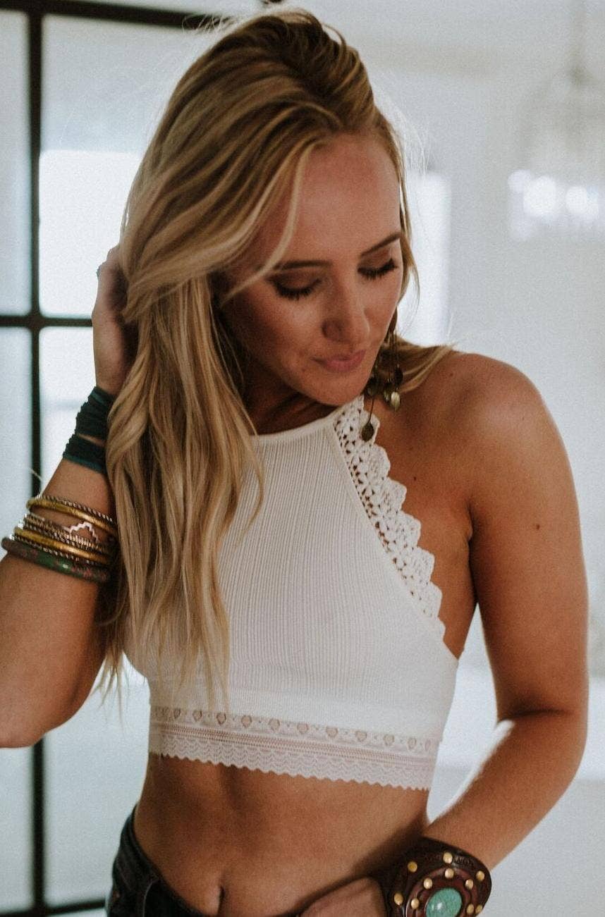 Light Of The Moon Crochet Trim Bralette - Ivory for wholesale on Faire