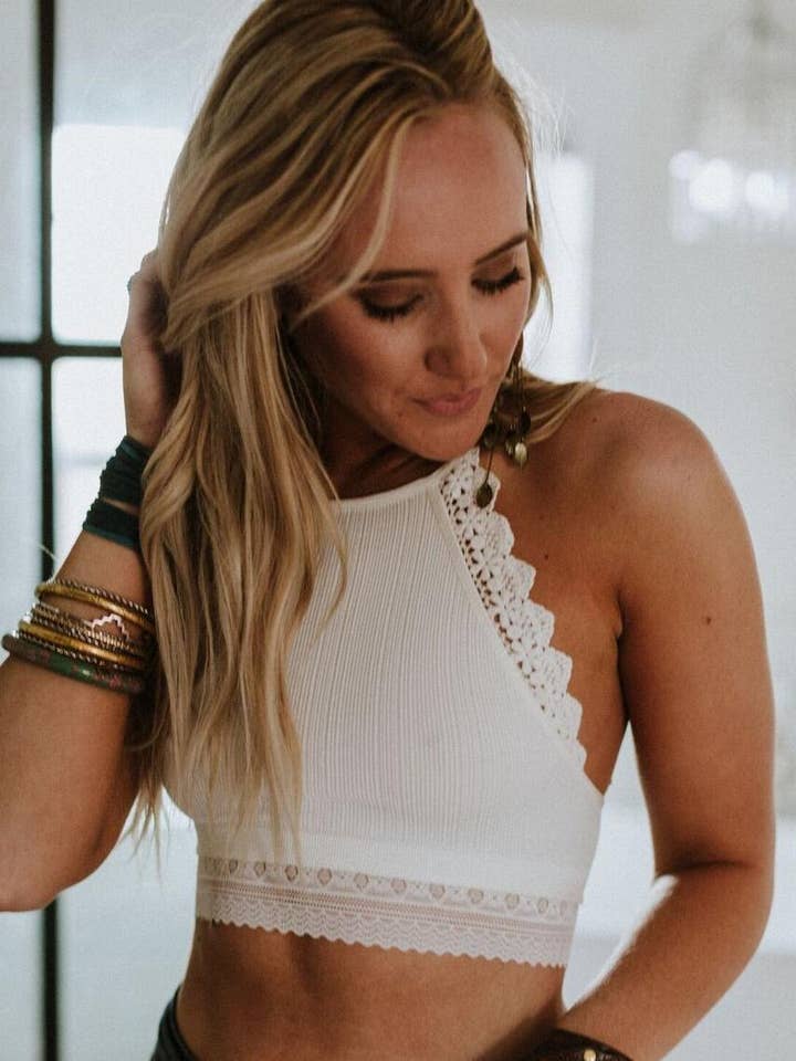 Light Of The Moon Crochet Trim Bralette - Ivory for wholesale by Three Bird Nest