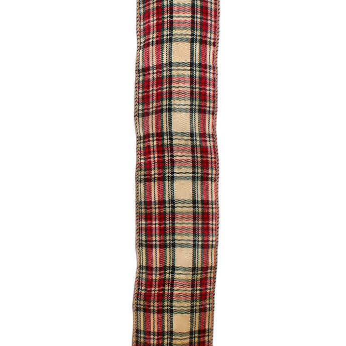 Kurt S. Adler, Inc. - Wholesale Ribbon - Gift Wrapping - 10YD TAN/RED/GREEN/BLACK PLAID RIBBON