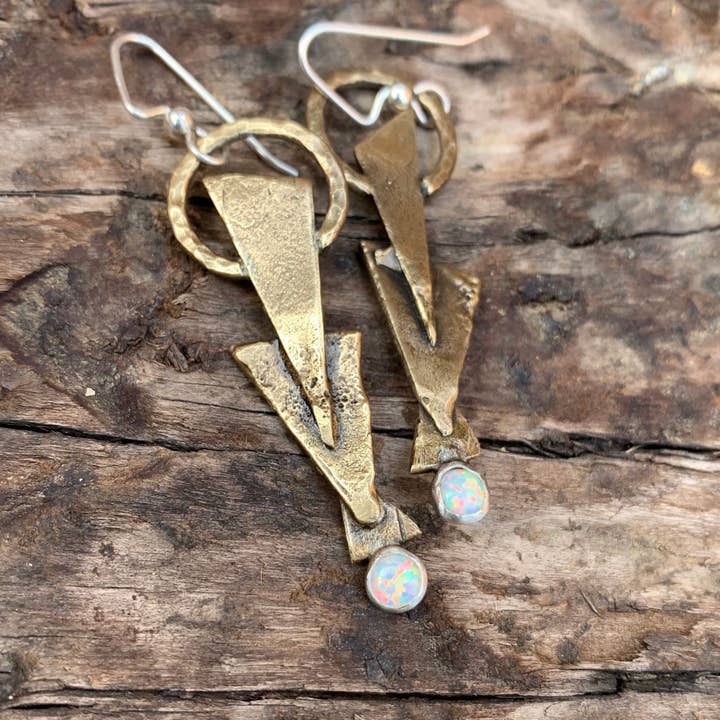 Fused earrings w/opal for wholesale by Salt & Steel