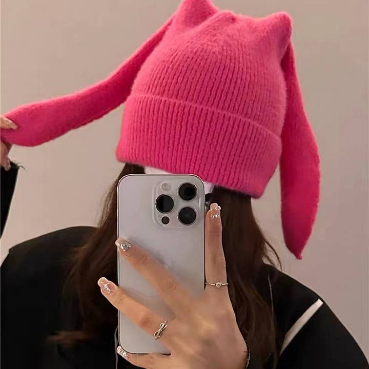 NINEXIS - Wholesale Beanie - Women's - CWAH2212_SOLID COLOR LONG EAR RABBIT KNITTED WOOL HAT9