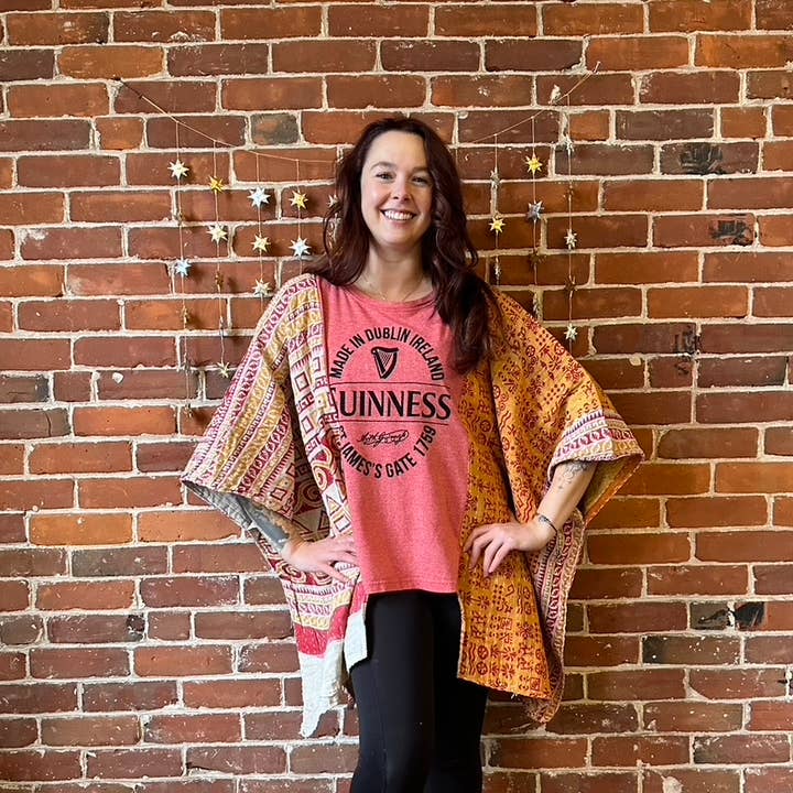 Mountain Girl Clothing - Wholesale Poncho - Women's - Upcycled Kantha Poncho Band / Graphic Tees