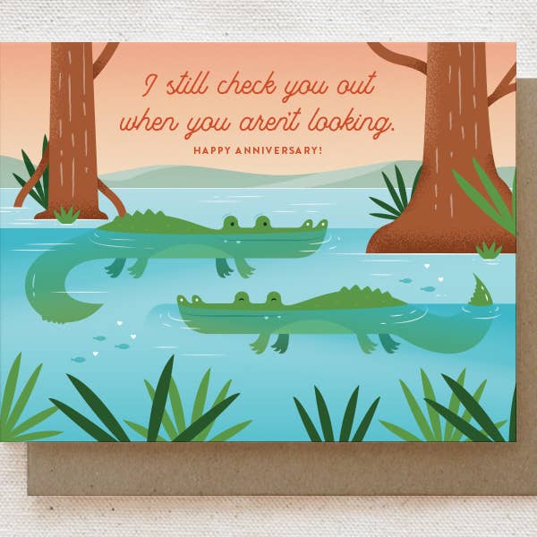 I Still Check You Out - Alligators Love Anniversary Card for wholesale by Quirky Paper Co.