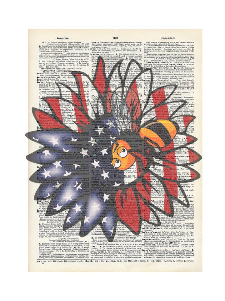 Patriotischer Gnom, Blume, Vintage-Wörterbuchdrucke für den Großhandel von Crazilyhumbledesigns