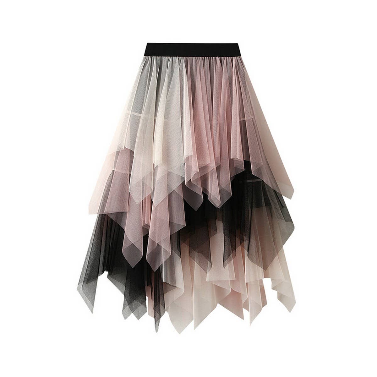 ACCITY - Wholesale Skirt - Women's - Colorblock Layered Tulle Irregular Midi Skirt_CWBMS03853