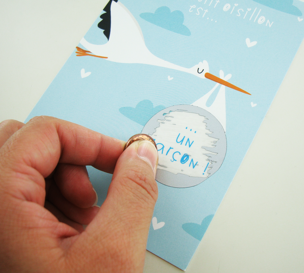 Mimosa Chroma - Wholesale Baby Card - Scratch card announces baby's gender - stork3