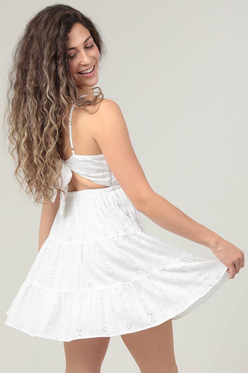 ANGIE - Wholesale Dress - Women's - F4H12-EM08 EYELET EMBROIDERED V NECK OPEN TIE BACK DRESS11