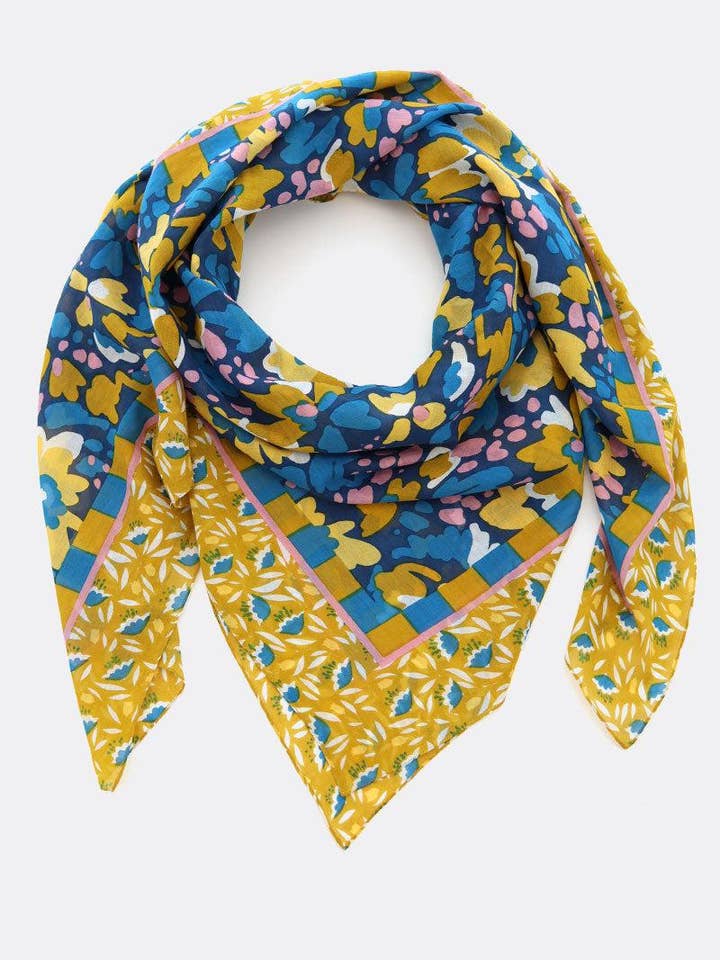 Tessuto 100% cotone biologico / Hana - blu / giallo / rosa per la vendita all'ingrosso da parte di Djian