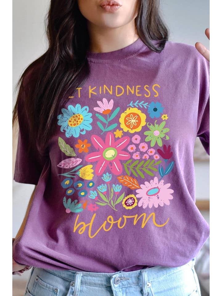 COLORBEAR - Wholesale T-Shirt (Graphic) - Women's - Let Kindness Bloom Floral Graphic Garment Dyed Tee9