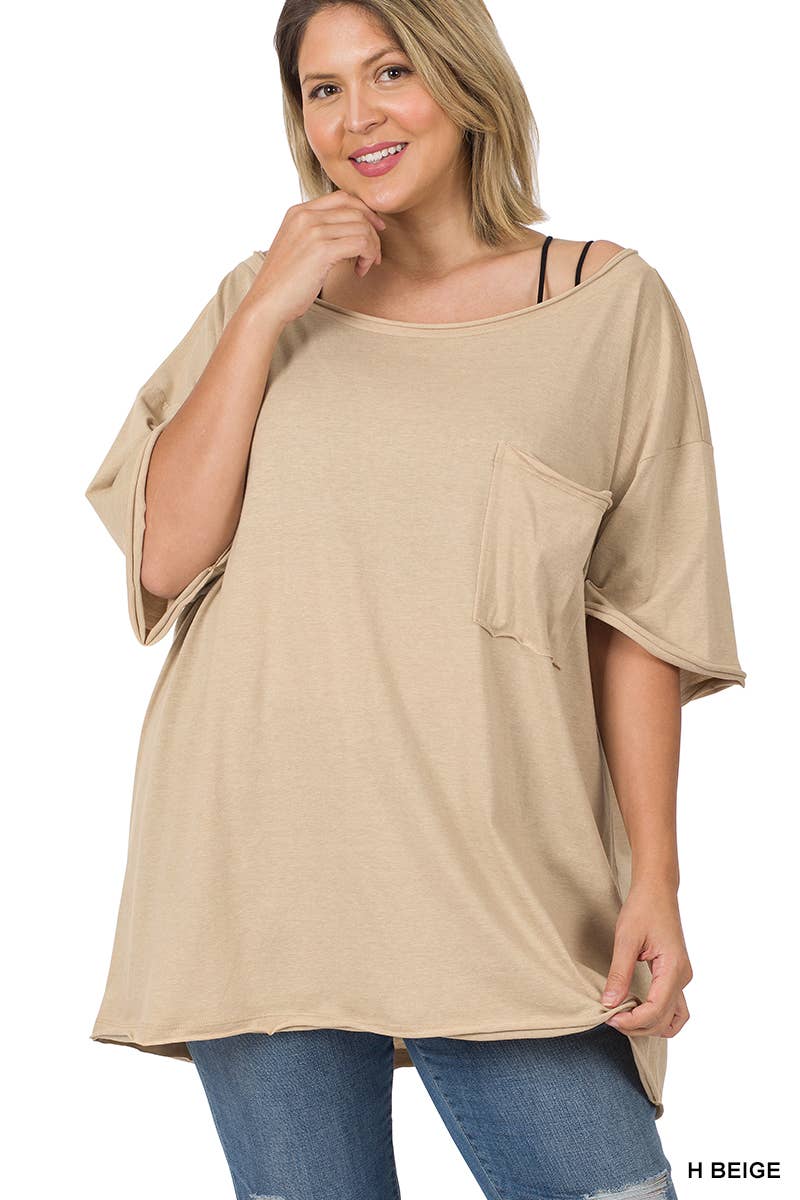 42POPS – Engroshandel T-shirt – til kvinder – 42POPS Plus Oversized boyfriend t-shirt med rå kanter19