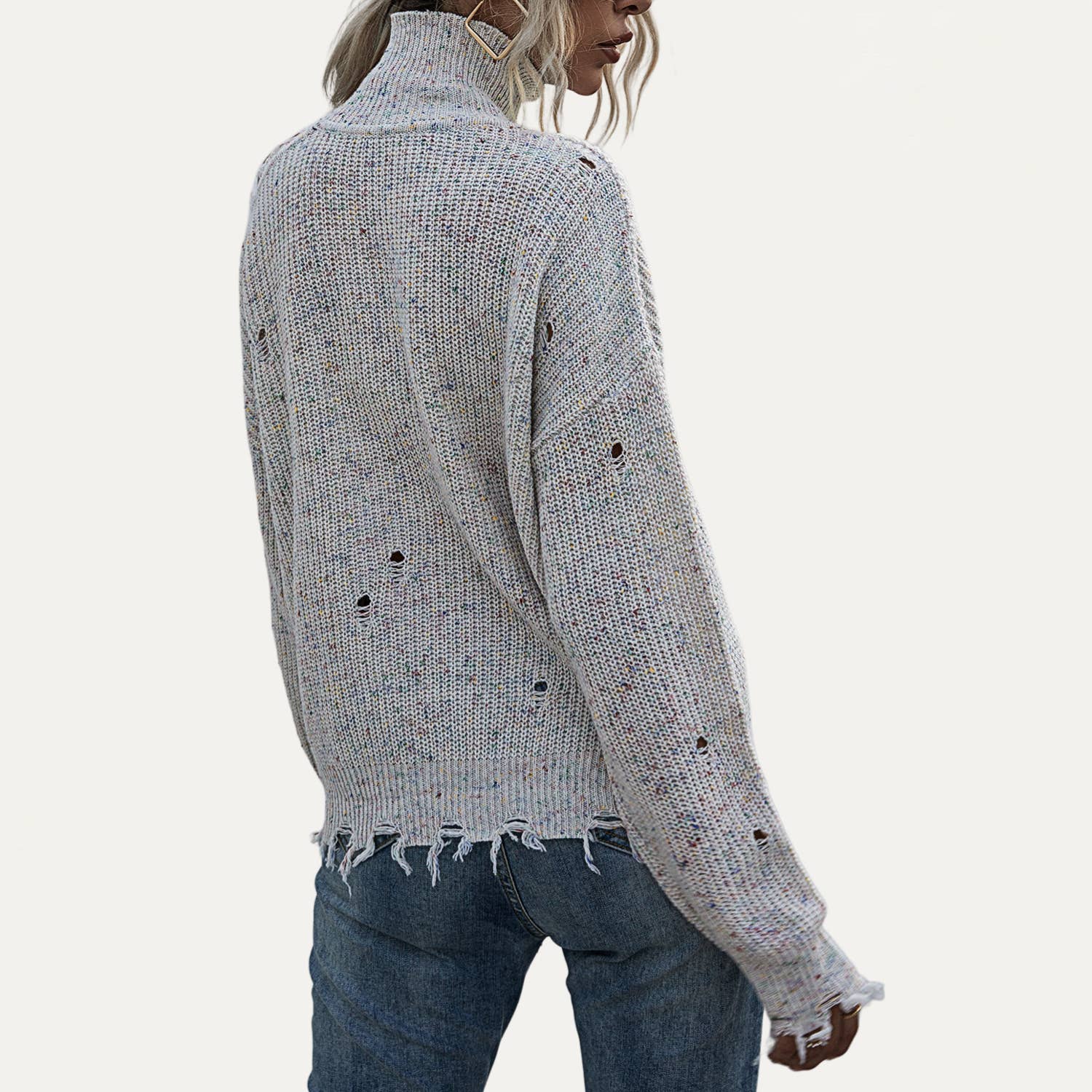 The Moment Collection – Engroshandel Strikket top - Dame – Trendy Strik Mock Neck En Skulder Lange ærmer Top4