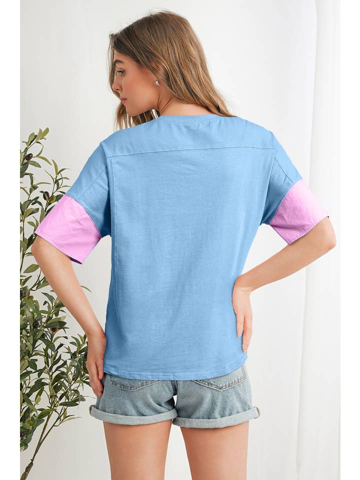 Aapparella - Wholesale Tunic - Women's - Frayed Star Denim Patchwork Oversize T Shirt | S-XL