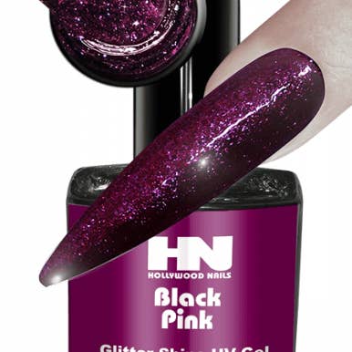 HOLLYWOOD NAILS - Wholesale Nail Polish - Glitter Shine UV Gel Black Pink 9 g1