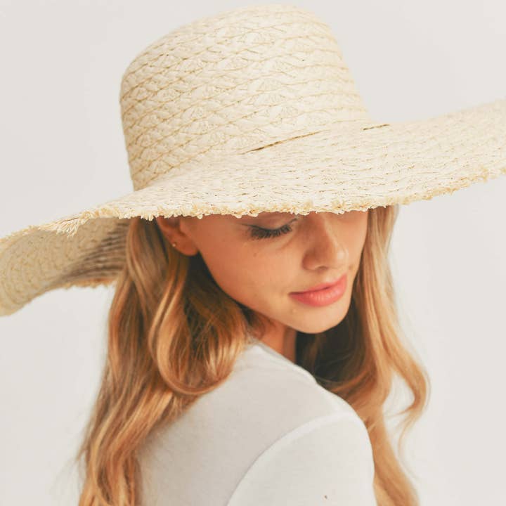 MiMi Wholesale - Wholesale Straw Hat - Women's - MH0095 Floppy Straw Sun Hat with Frayed Edges3