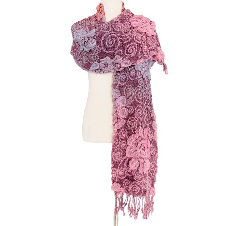 JC Sunny Fashion - Wholesale Scarf - Women's - Ultra-Soft Bamboo Fiber Scarf--3D Ombre Textured-Floral