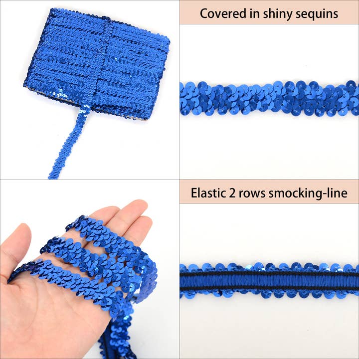 AK Brand - Wholesale Ribbon – Gift wrapping - Elastic Sequin Trim 0.8 Inch Glitter Paillette Ribbon52