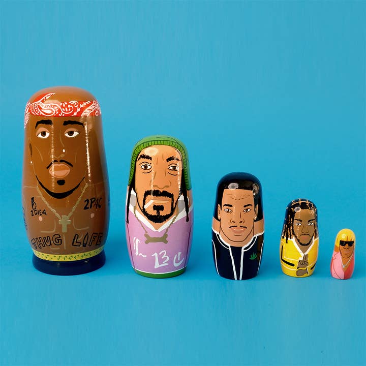 Larney + Babs - Wholesale Doll - Kids - West Coast Rappers Wooden Nesting Doll Sets