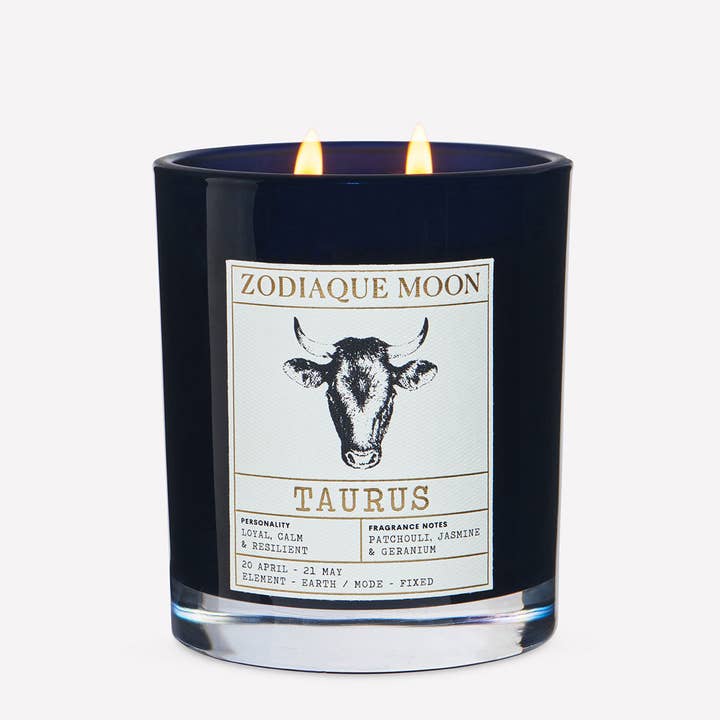 Taurus Cedarwood, Geranium, Patchouli and Jasmine Candle for wholesale by Zodiaque Moon