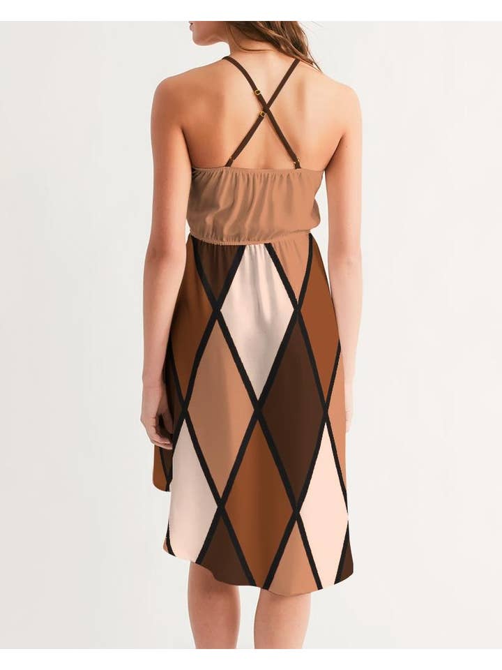 white base color Dwayne Elliott Collection Women's High-Low Halter Dress for wholesale on Faire2