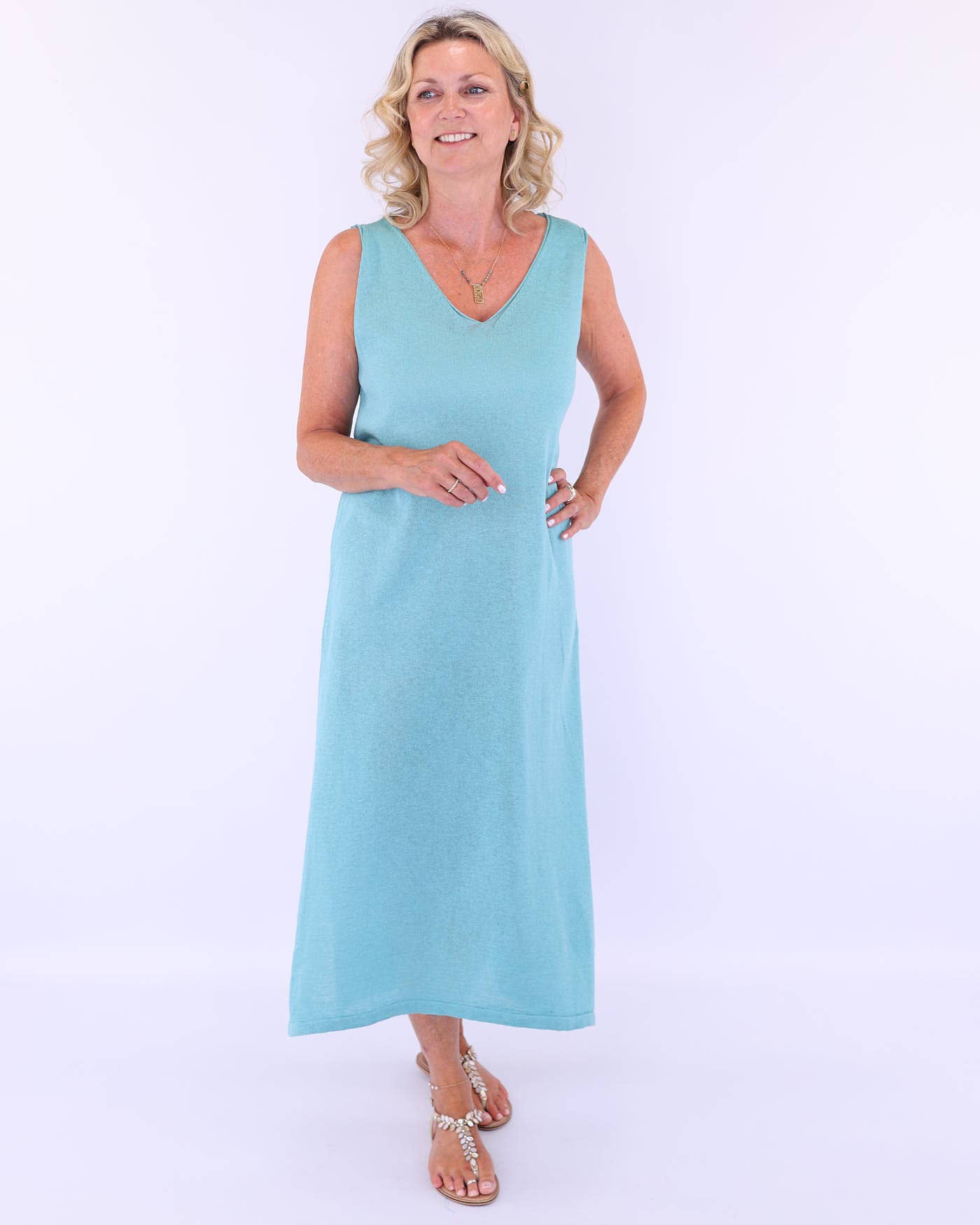 Cadenza Italy Ltd – wholesale Dress – Women's – Cotton Blend Column Dress with Splits10