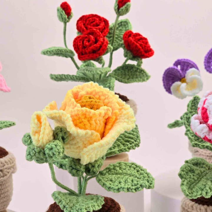 TOMOPOD LLC - Wholesale Stuffed/Plush Toy - Kids & Baby - Crochet Flowers, Flowers in a Pot Bouquet for Mom