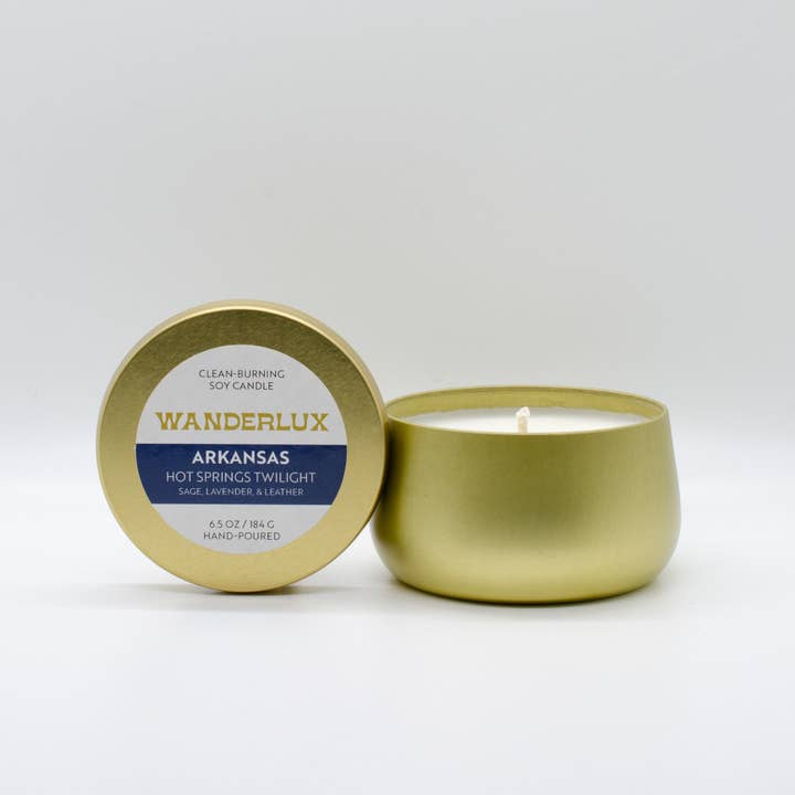 Wanderlux Arkansas Hot Springs Twilight 6,5 ounce sojakaars voor wholesale door Wanderlux Candles