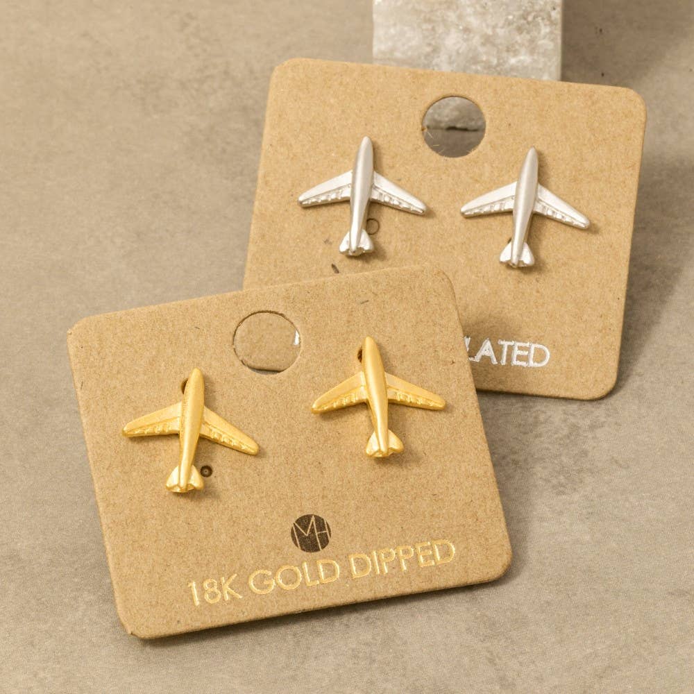 Fame Accessories - Wholesale Stud/Post Earrings - Gold Dipped Airplane Stud Earrings0