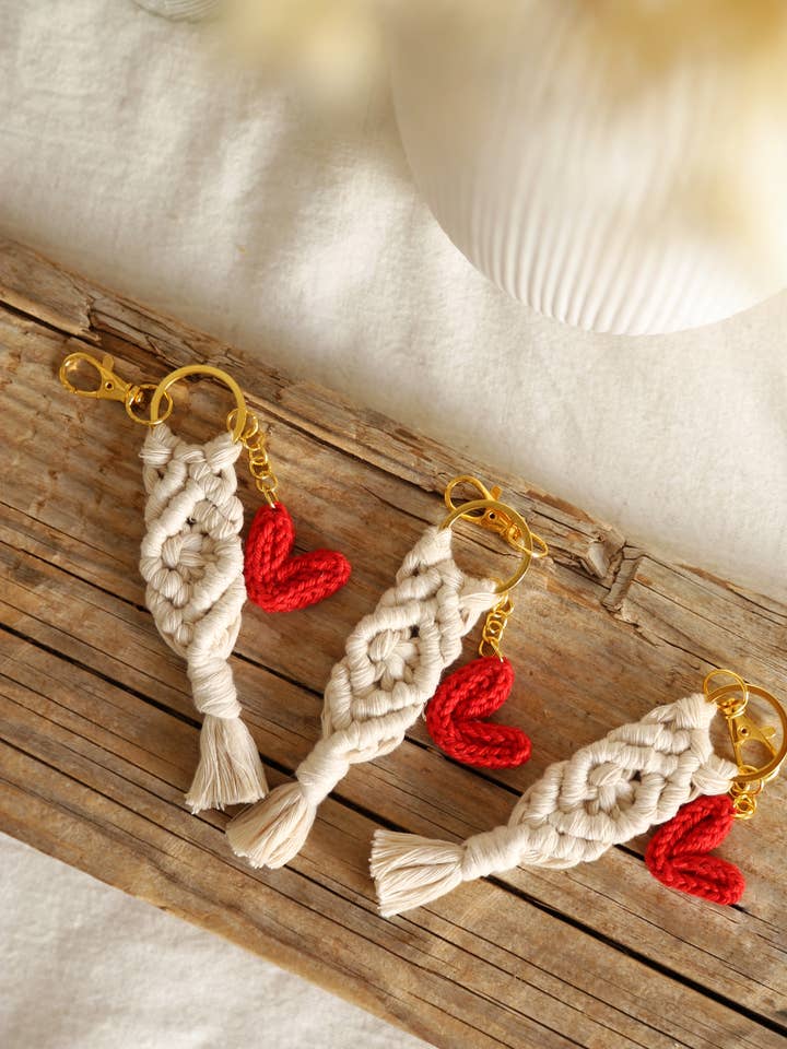 Red Heart Macrame Keychain for wholesale by The Frenchie Knot