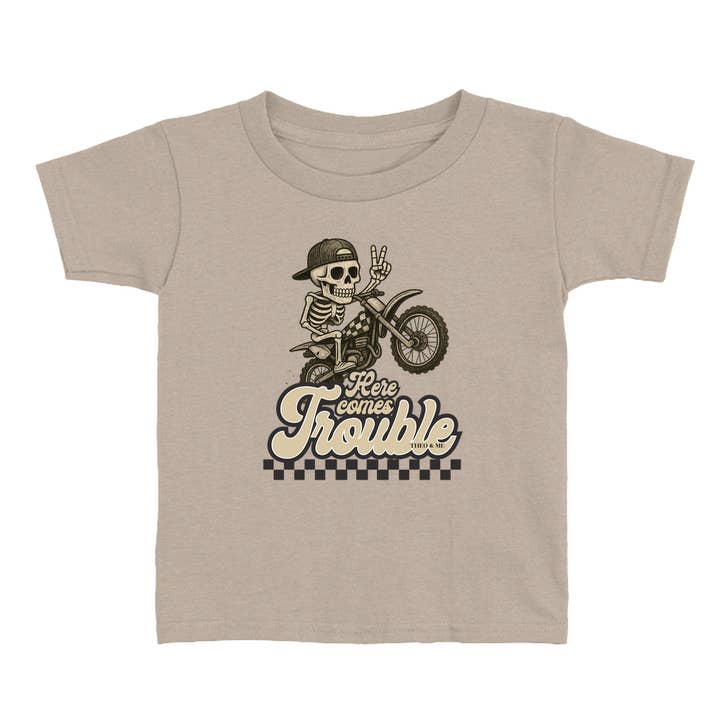 Rufflеѕ & Bоwtіеѕ - Affordable Boys & Girls Clothing - Wholesale Screen Printed T-Shirt - Kids - Toddler Here Comes Trouble T-Shirt - Dirt Bike 1