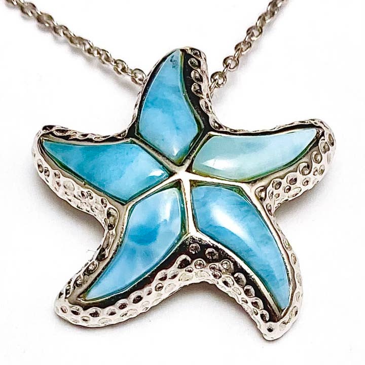 Colgante de Cruz de Larimar Azul en Plata de Ley con Forma de Estrella de Mar para venta al por mayor de Twan Kee Jewelry