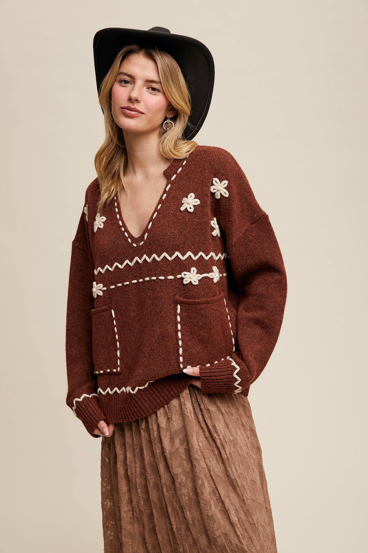 Listicle – wholesale Knitted jumper – Women′s – Floral Embroidered Knit Sweater LSW09783