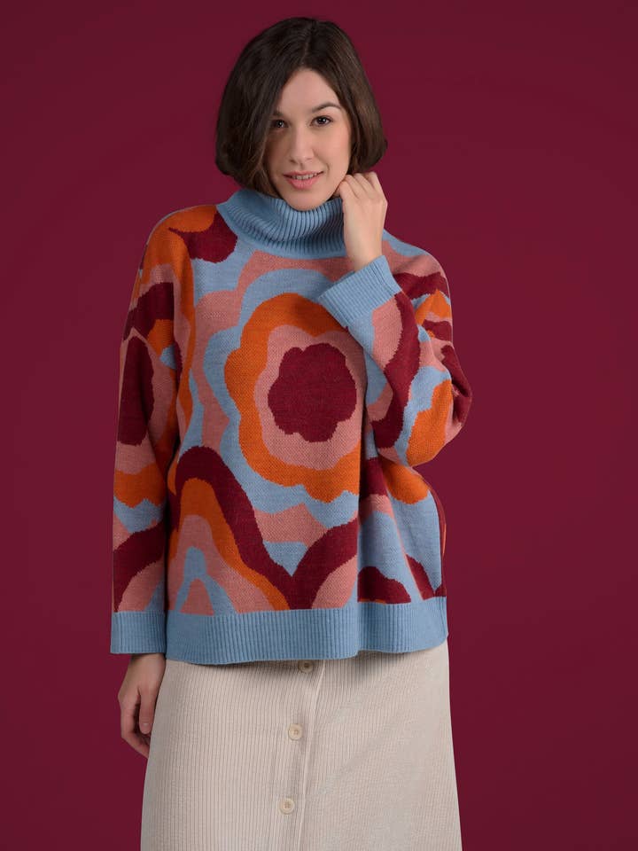 MADE IN SENS - Wholesale Knit Sweater - Women's - POLUX FLOWERPOWER ORANGE SWEATER