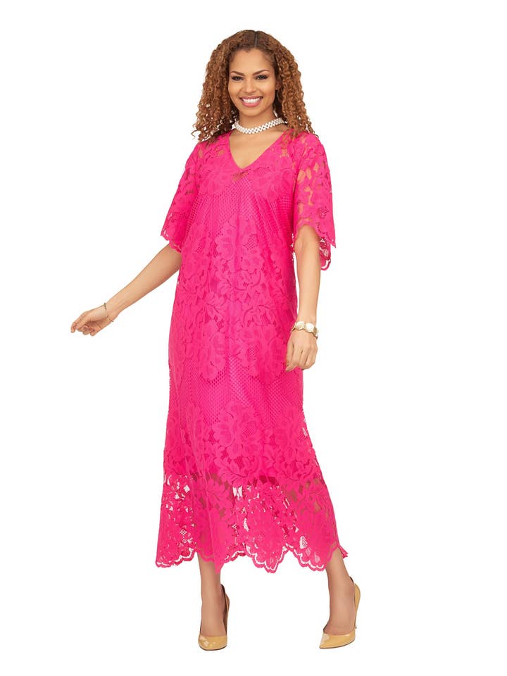 V-hals Korte Mouw Kant Jurk met Onderjurk voor wholesale door Giovanna