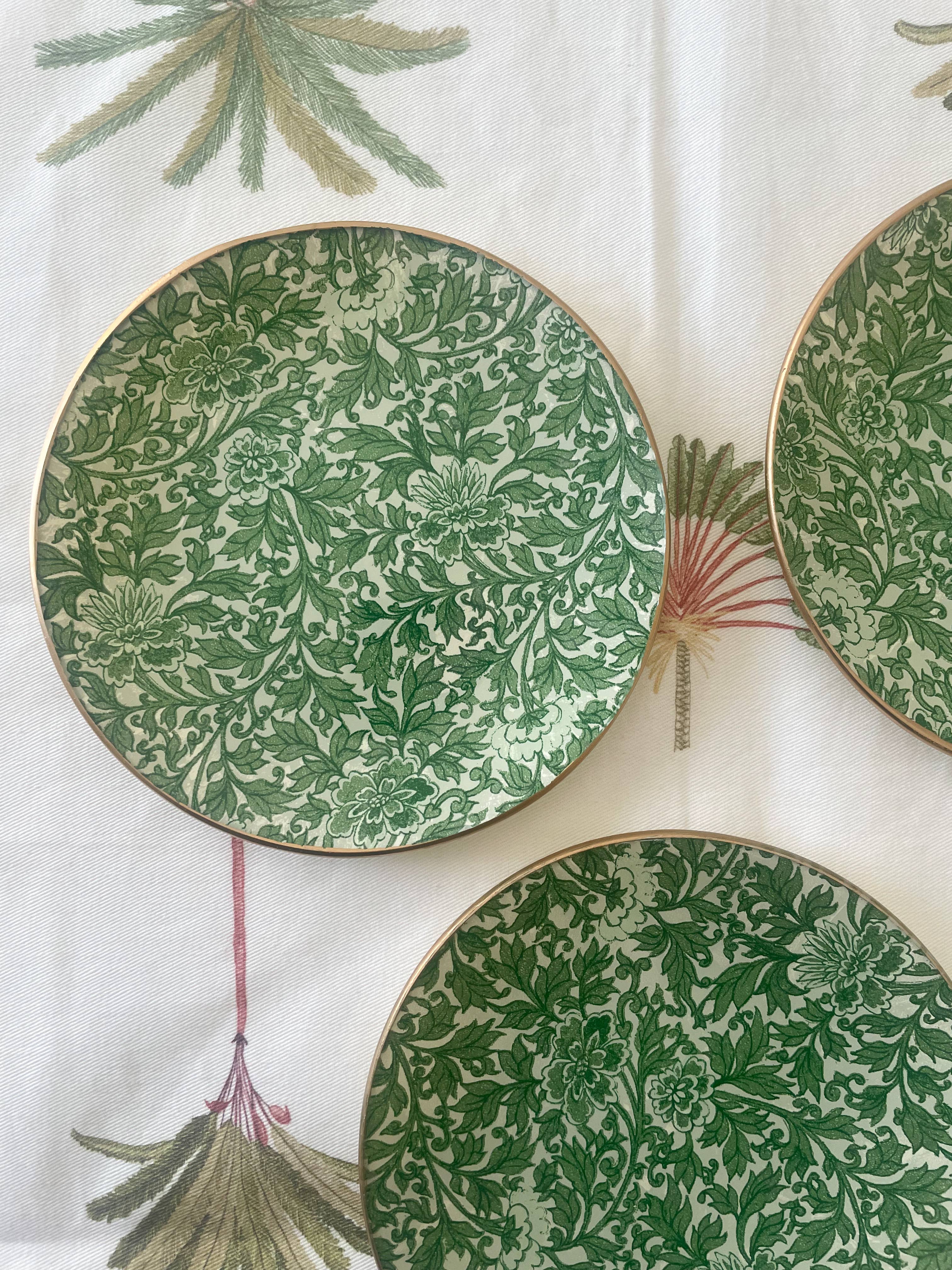 Biccara - Wholesale Decorative Tray - Green Flowers Round Glass Plates – Decoupage Collection2