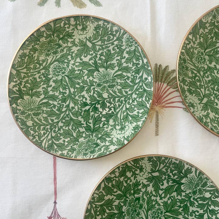 Biccara - Wholesale Decorative Tray - Green Flowers Round Glass Plates – Decoupage Collection2