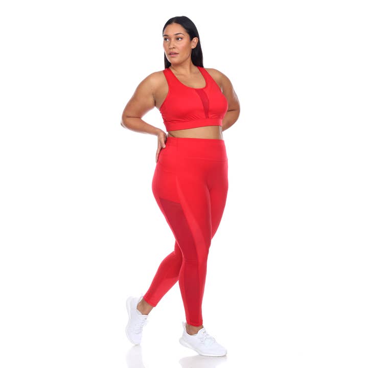 WHITE MARK - Wholesale Activewear Set - Women's - Plus Size Racer Back Sports Bra & Mesh Leggings Set11