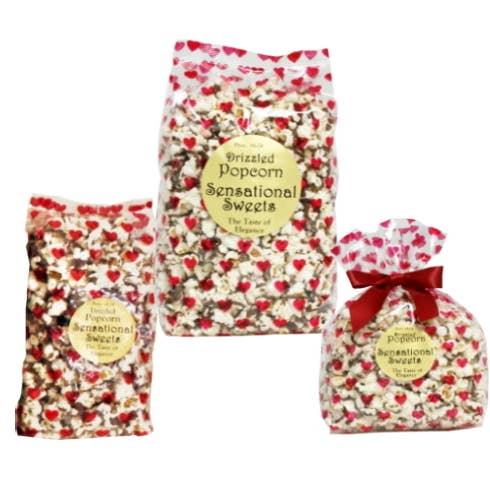 Valentine's Collection Gourmet Chocolate Drizzled Popcorn for wholesale by Sensational Sweets