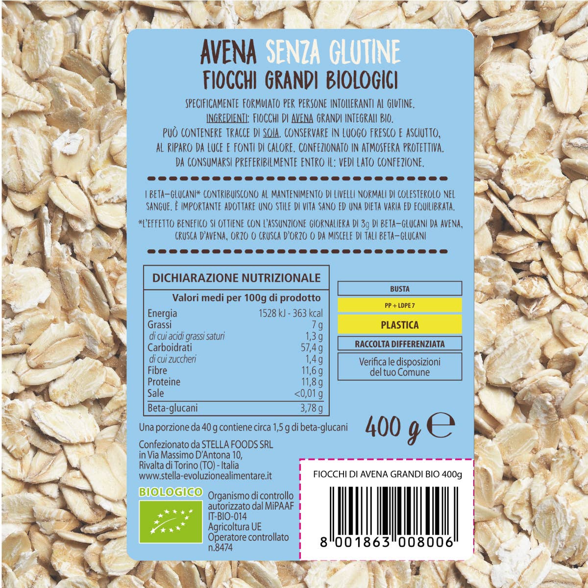 Stella Foods s.r.l. - Wholesale Oats - STELLA Organic Gluten-Free Large Oat Flakes 400g1