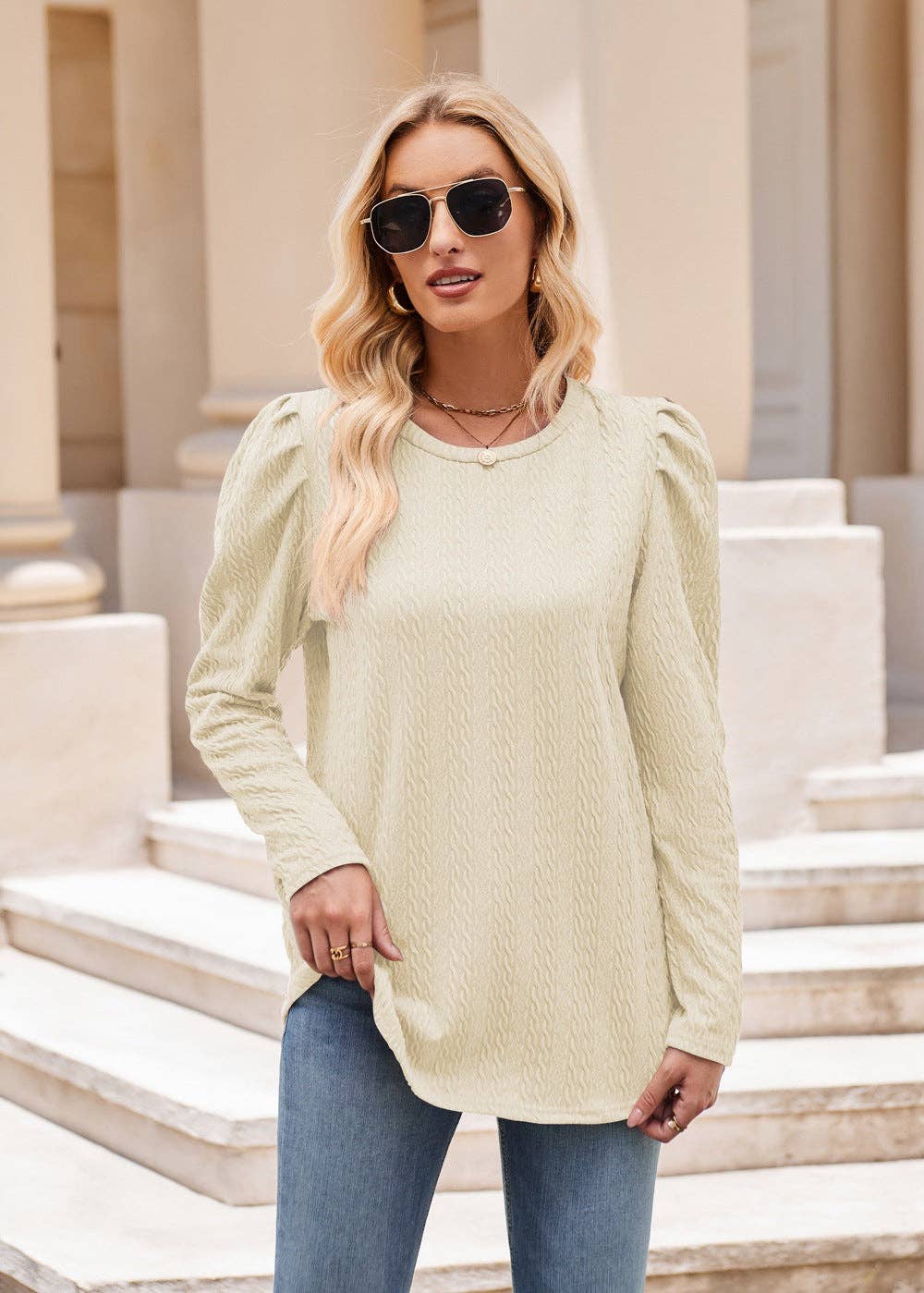 Lovesoft - Wholesale Knit Top - Women's - Solid Color Top Long Sleeve Twist T-Shirt5