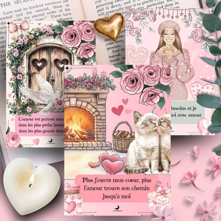 32 positive bekræftelseskort med kærlighedsformularer for engroshandel hos Les Moonettes