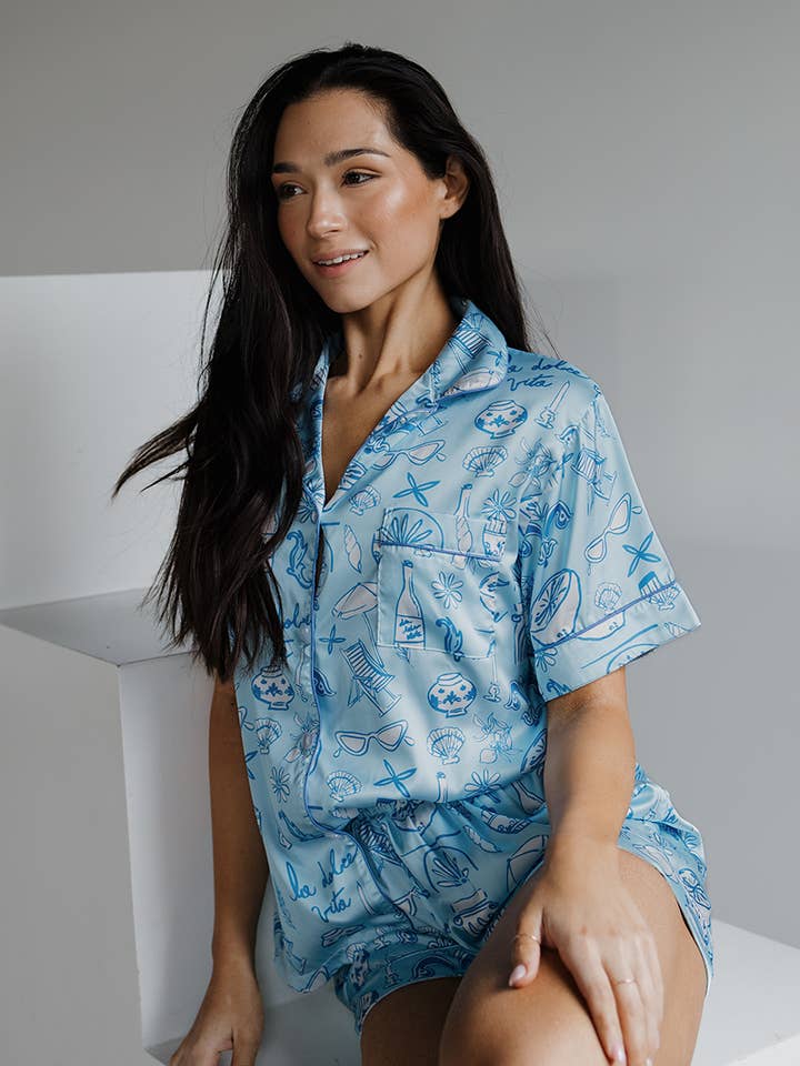 Spikes and Seams - Wholesale Sleepwear Set - Women's - Luxury Satin Pajamas, italian pajamas, coastal chic pajamas