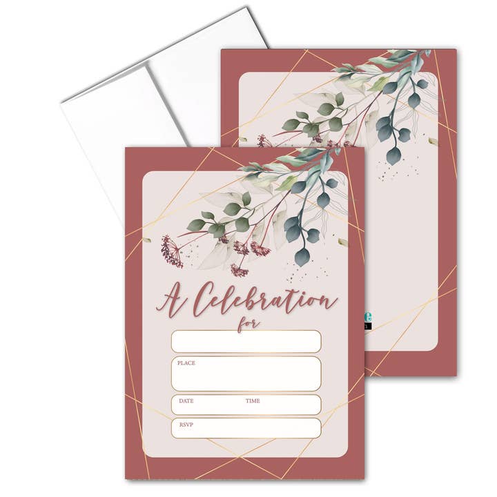 Rustic Floral Party Invitations with Envelopes Double Sided for wholesale by Stonehouse Collection