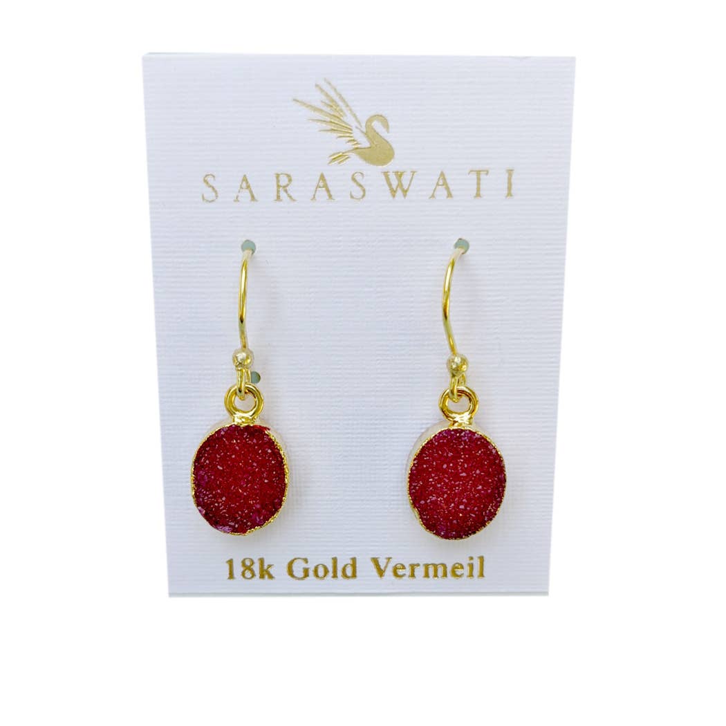 Saraswati Imports - Wholesale Dangle Earrings - SALE Flash Rose Druzy Gold Electroplate Earrings