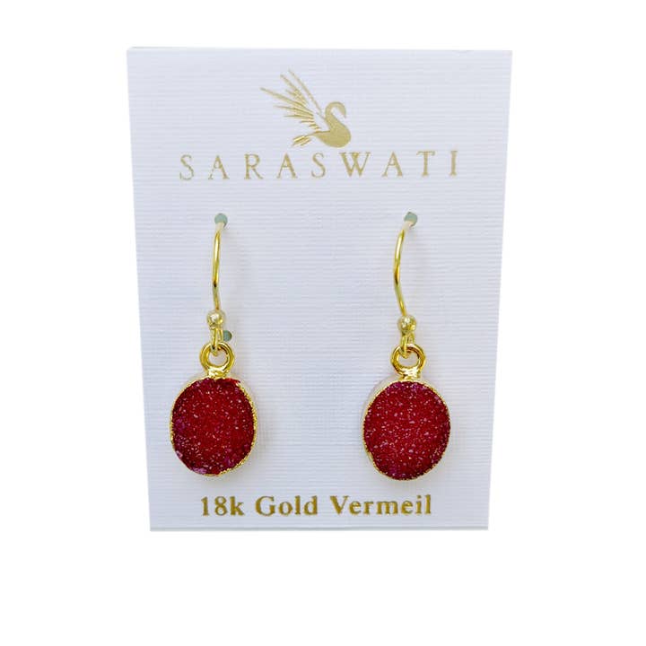 Saraswati Imports - Wholesale Dangle Earrings - SALE Flash Rose Druzy Gold Electroplate Earrings0