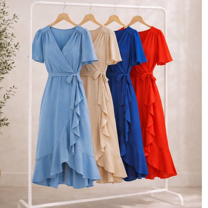 CLASSIC ELEGANCE FAUX WRAP DRESS for wholesale by Winslow Collection